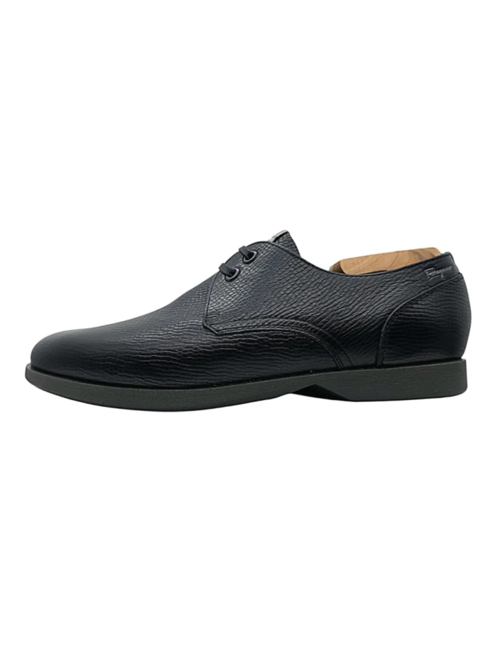 Salvatore Ferragamo World Derby Shoes Mens 8.5 EE Black Pebble Grain Leather...